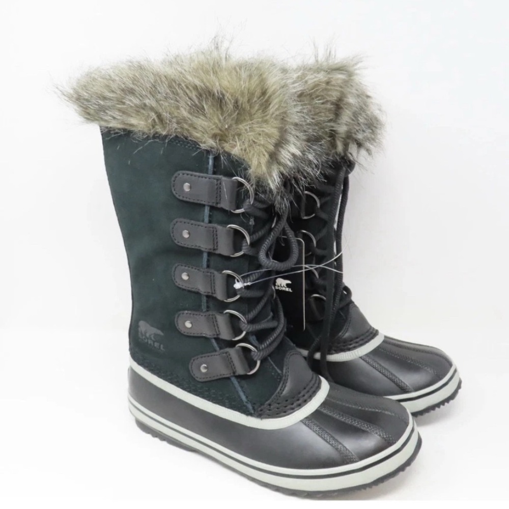 Sorel Women's Black and Gray Faux-Fur Trim Winter Lace-Up Boots